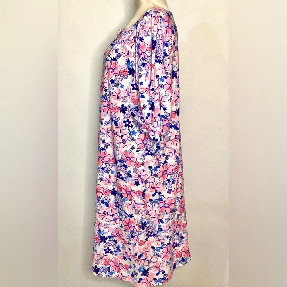Lilly Pulitzer Pink and Blue Floral 3/4 Sleeve Cotton Dress - Picture 5 of 11